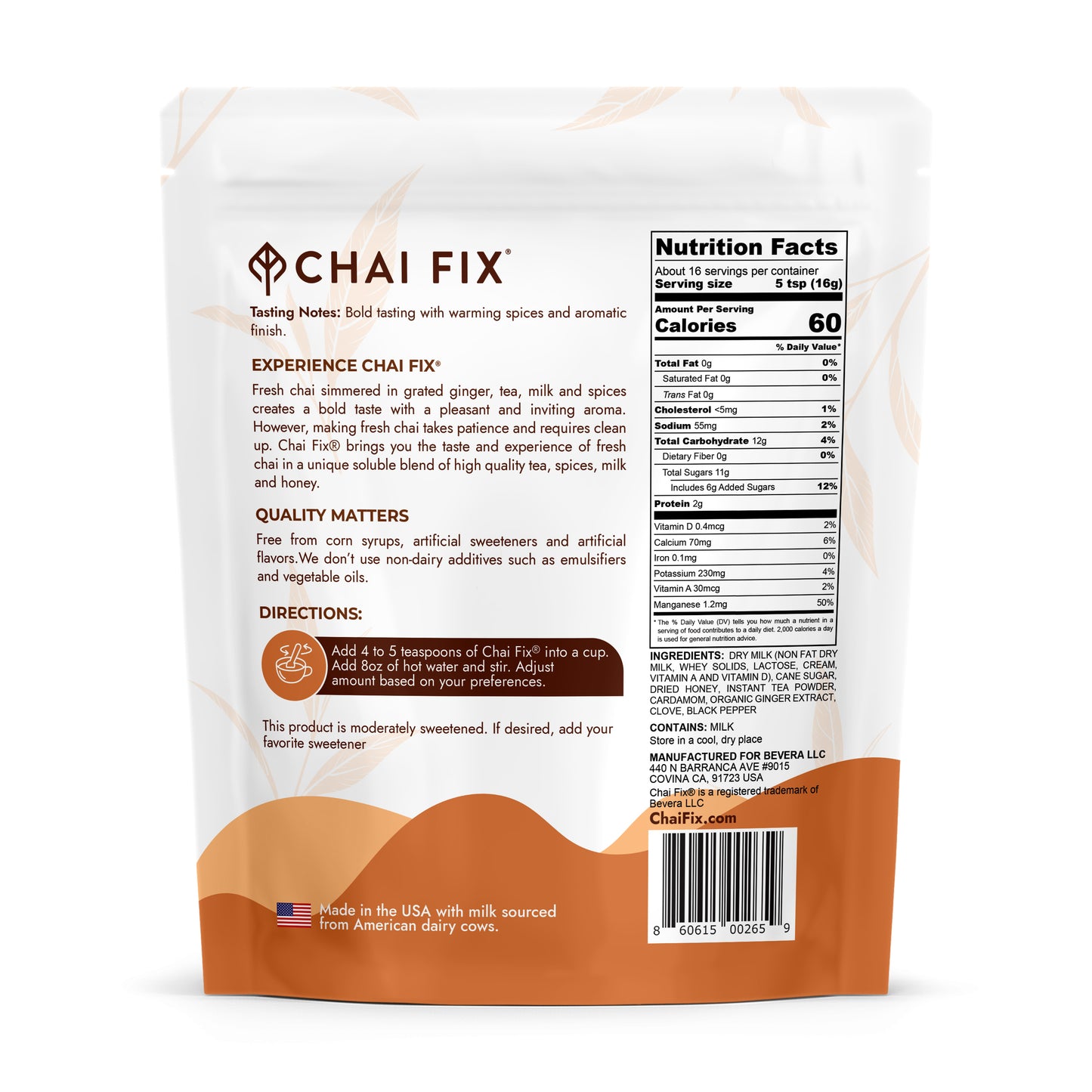 Chai Fix Instant Chai with Milk and Honey - Casepack of 20