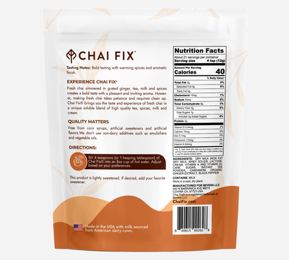 Chai Fix Instant Masala Chai  | Makes 21 cups  |  With Cardamom and Warming Organic Ginger Extract -A Potent Antioxidant