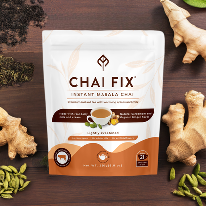 Chai Fix Instant Masala Chai  | Makes 21 cups  |  With Cardamom and Warming Organic Ginger Extract -A Potent Antioxidant